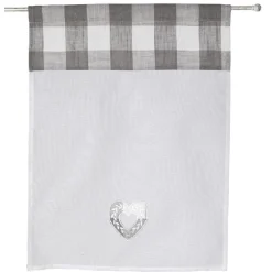 Vitrage motif coeur et vichy blanc et gris x2