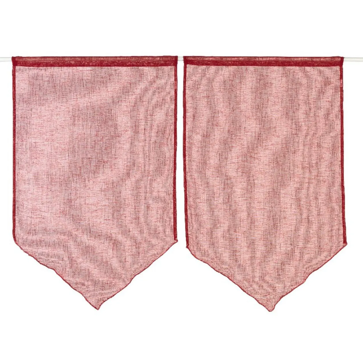 Vitrage passe tringle pointe rouge effet lin x2