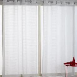 Voilage à oeillets beige design quadrillage