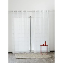 Voilage à oeillets blanc brillant rayures argentées