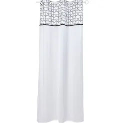 Voilage à oeillets blanc bande supérieure imprimée noire