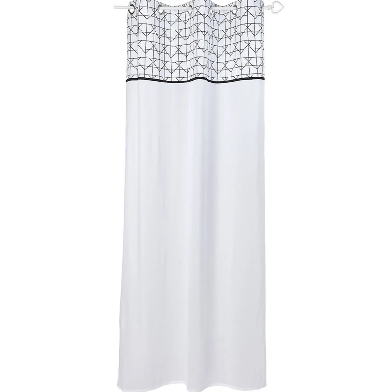 Voilage à oeillets blanc bande supérieure imprimée noire