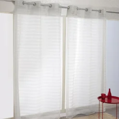 Voilage à oeillets blanc design rayures