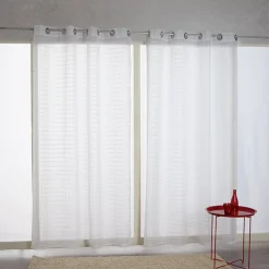 Voilage à oeillets blanc design quadrillage