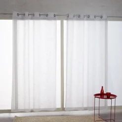 Voilage à oeillets blanc design fleurs