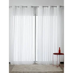 Voilage à oeillets blanc et larges rayures verticales