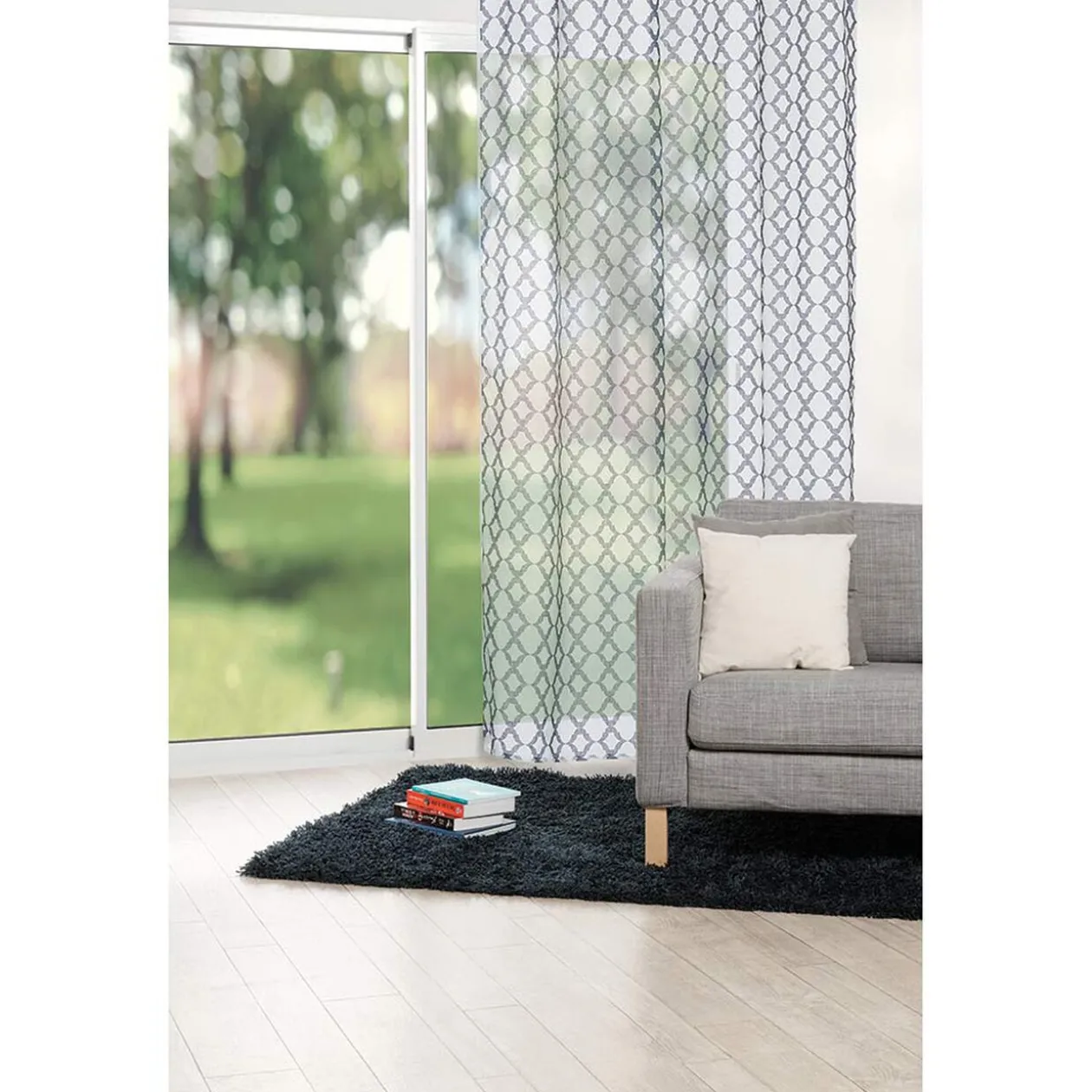 Voilage à oeillets blanc imprimé losange 140x240 cm