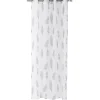 Voilage à oeillets blanc motifs plumes roses et grises