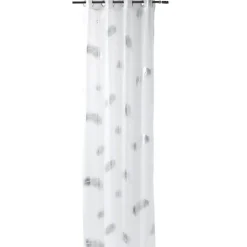 Voilage à oeillets blanc motifs plumes argentées