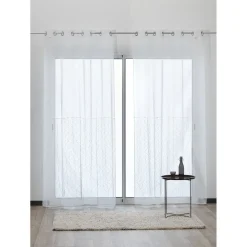 Voilage à oeillets blanc surpiqûres géométriques