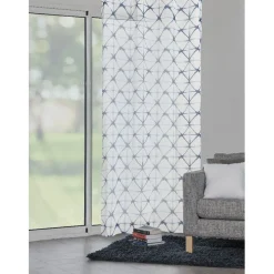 Voilage à oeillets Cyclade blanc et bleu imprimé losanges