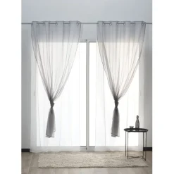 Voilage à oeillets double uni gris et blanc