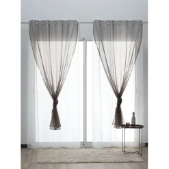 Voilage à oeillets double uni taupe et blanc