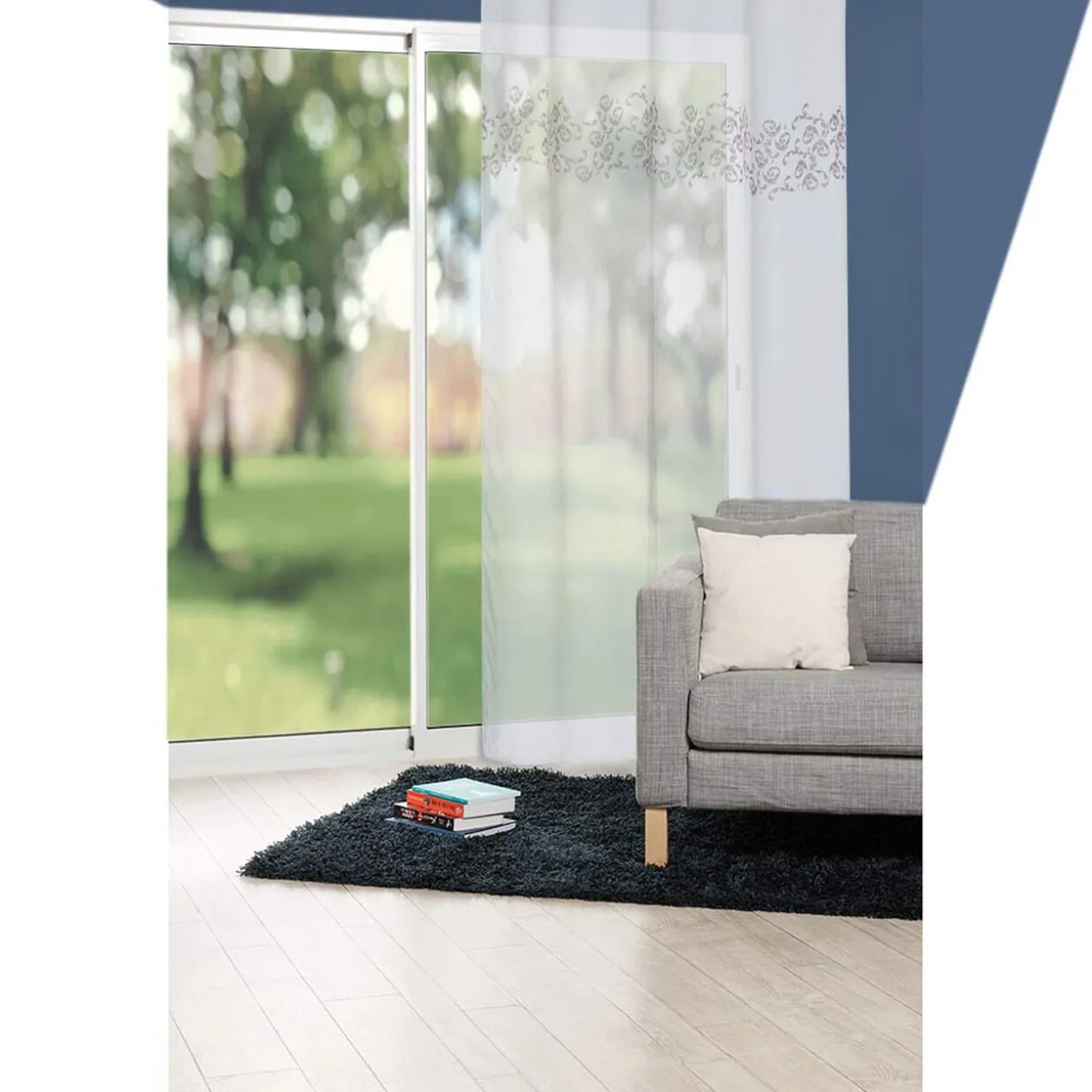 Voilage à oeillets effet lin blanc imprimé arabesque 140x240 cm