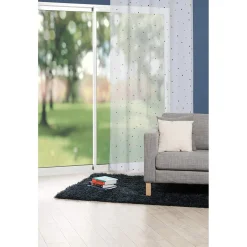 Voilage à oeillets effet lin blanc imprimé pois 140x240 cm