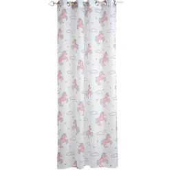 Voilage à oeillets enfant blanc motifs licornes roses
