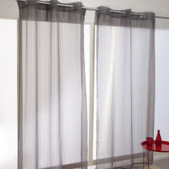 Voilage à oeillets gris design rayures