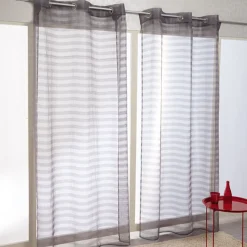 Voilage à oeillets gris design rayures
