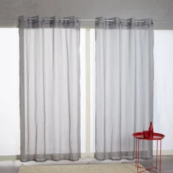 Voilage à oeillets gris design quadrillage