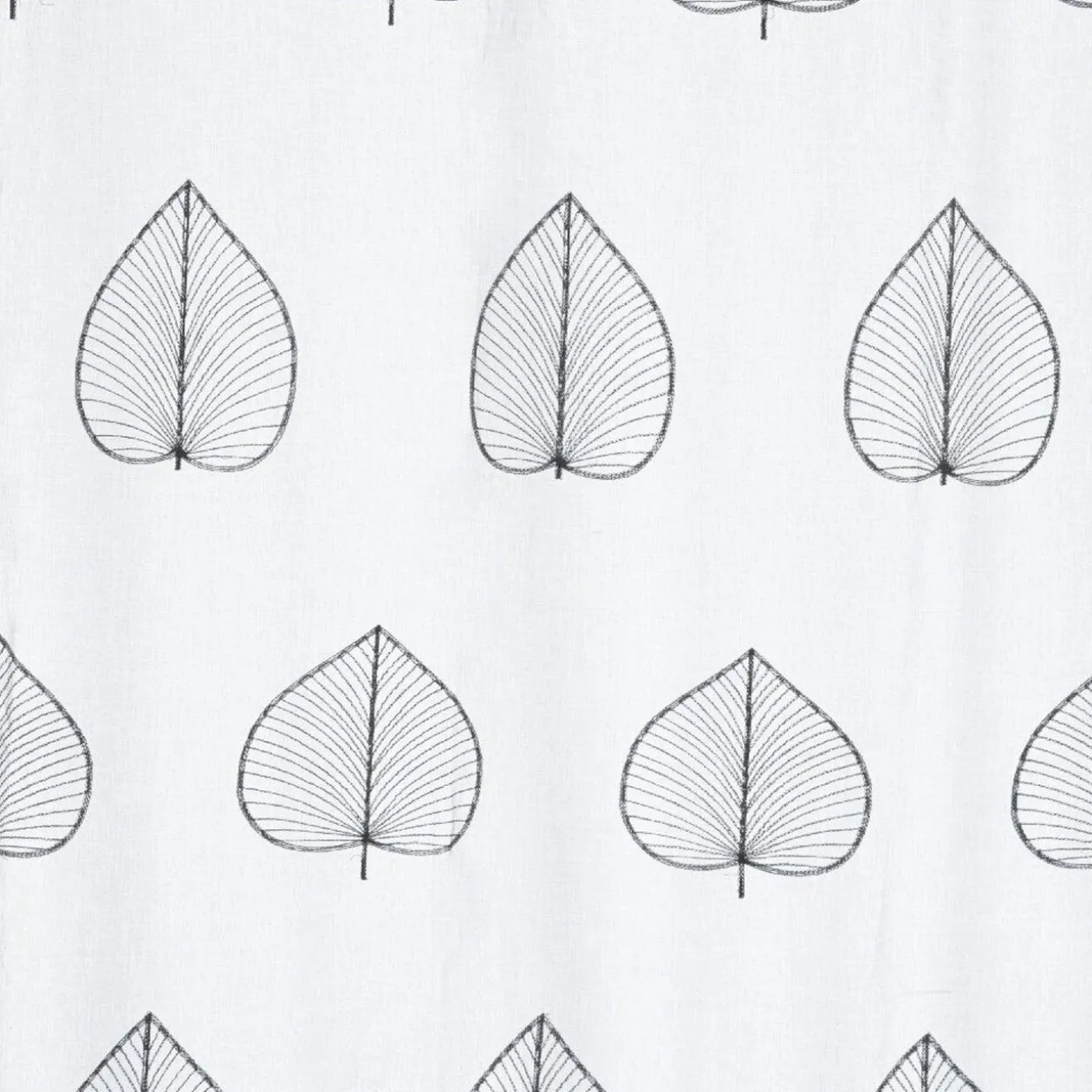 Voilage à oeillets gris motifs feuilles brodées