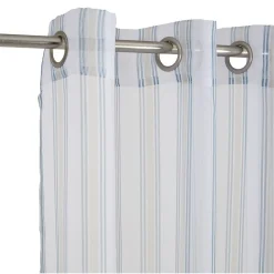 Voilage à oeillets imprimé bayadère bleu blanc 100% polyester 140x240cm