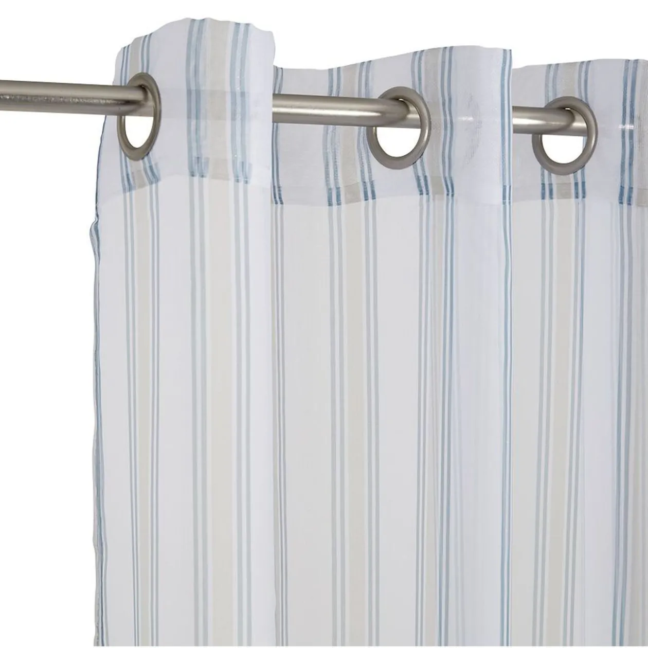 Voilage à oeillets imprimé bayadère bleu blanc 100% polyester 140x240cm