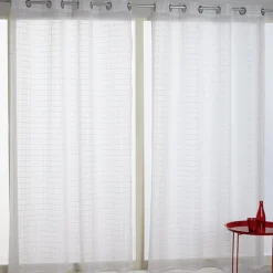 Voilage à oeillets ivoire design quadrillage
