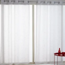 Voilage à oeillets ivoire design fleurs