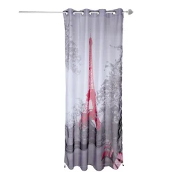 Voilage à oeillets motif Tour Eiffel rose