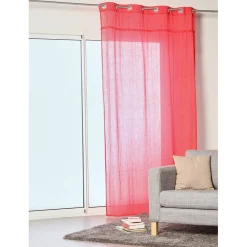 Voilage 8 oeillets rose à pompons