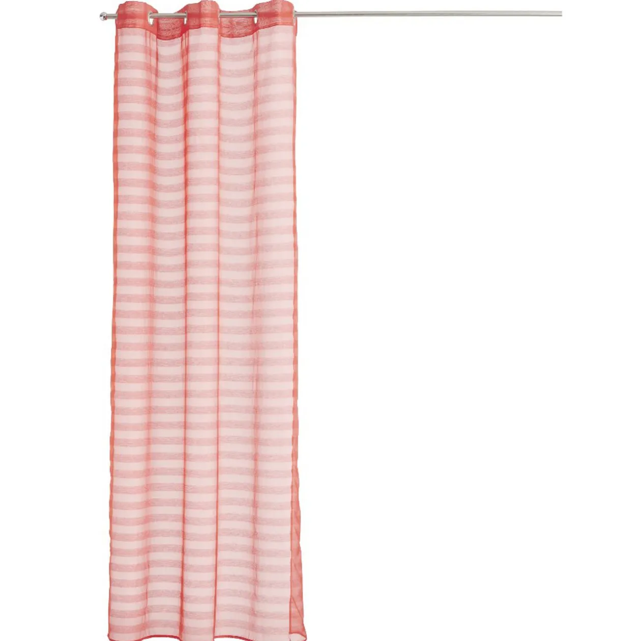 Voilage à oeillets rouge rayures horizontales transparentes