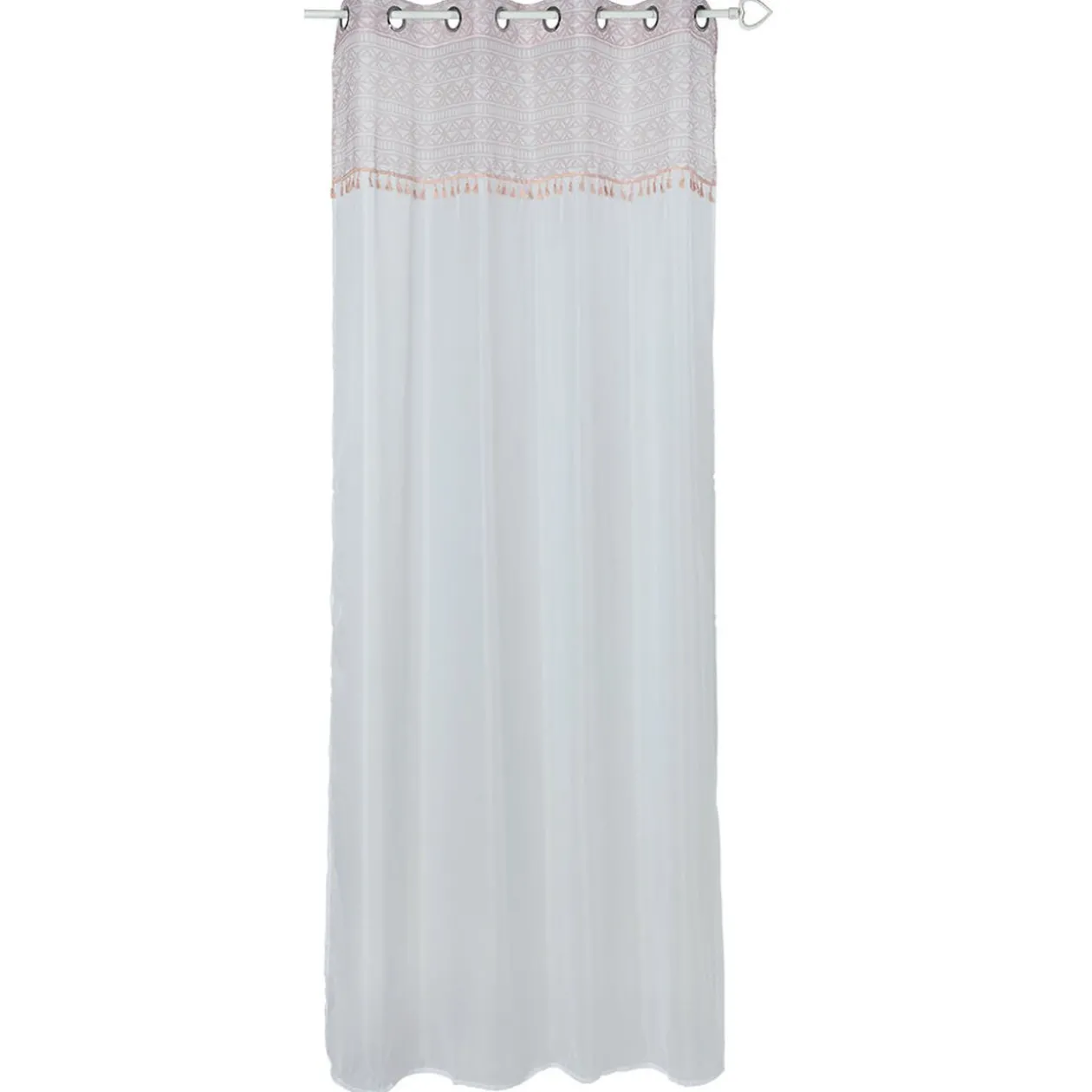 Voilage à oeillets Serenity rose haut imprimé avec pompons