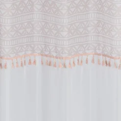 Voilage à oeillets Serenity rose haut imprimé avec pompons