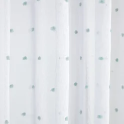 Voilage à oeillets uni blanc avec pompon bleu 140x240cm