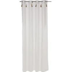 Voilage à oeillets uni blanc avec pompon en jute 140x240cm