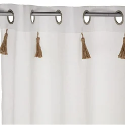 Voilage à oeillets uni blanc avec pompon en jute 140x240cm