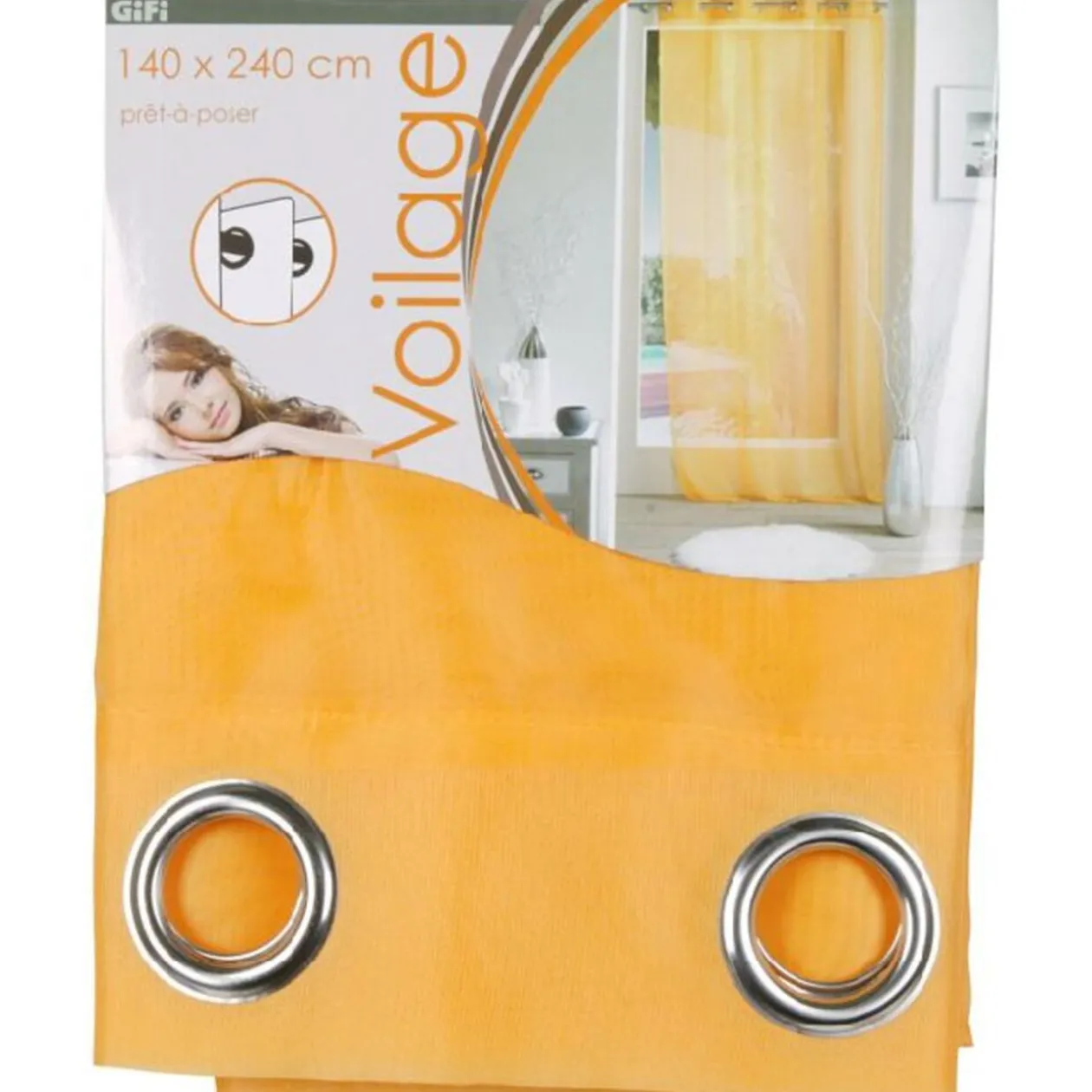 Voilage à oeillets uni orange