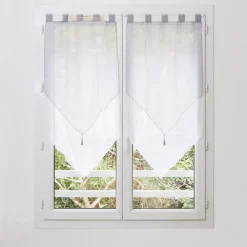 Voilage à passants bicolore blanc et gris x2