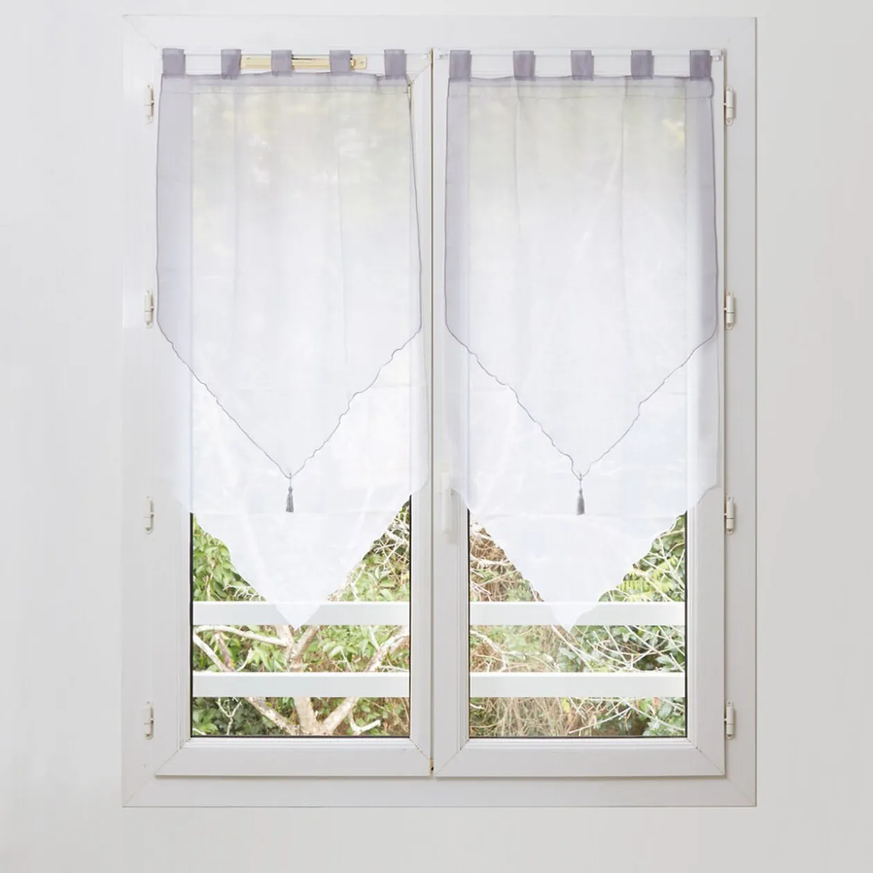 Voilage à passants bicolore blanc et gris x2