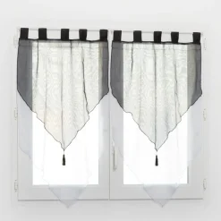 Voilage à passants bicolore blanc et noir x2