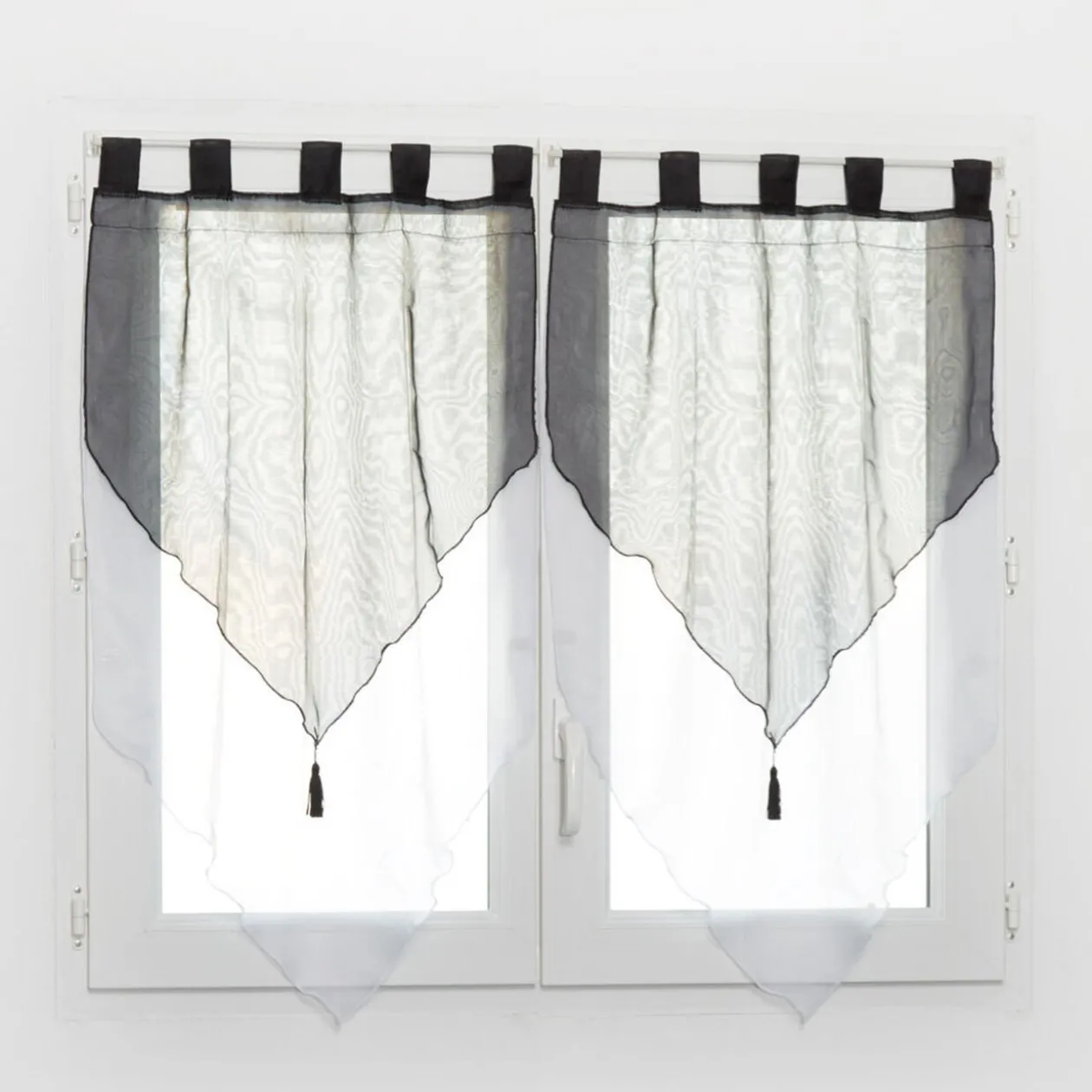 Voilage à passants bicolore blanc et noir x2