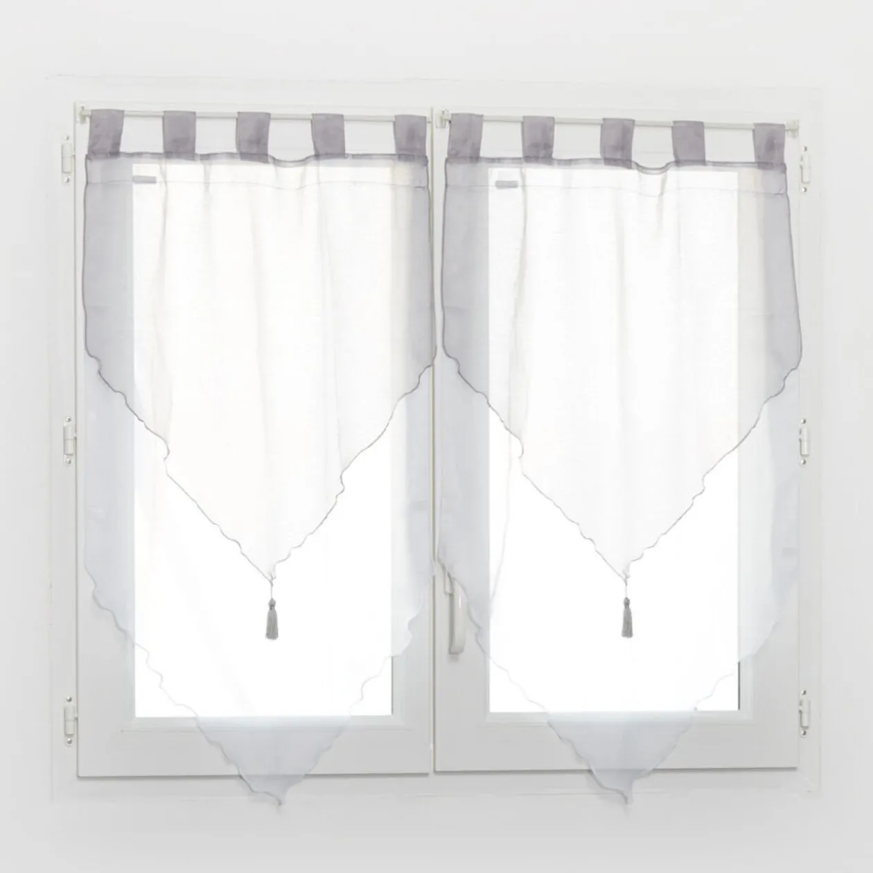Voilage à passants bicolore blanc et gris x2
