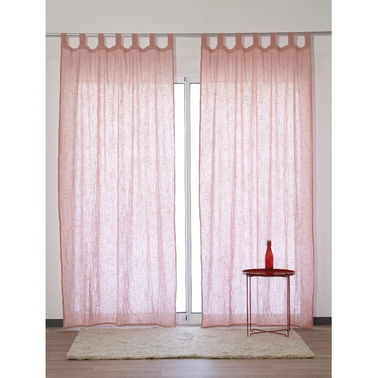 Voilage à pattes effet coton lavé rose dragée