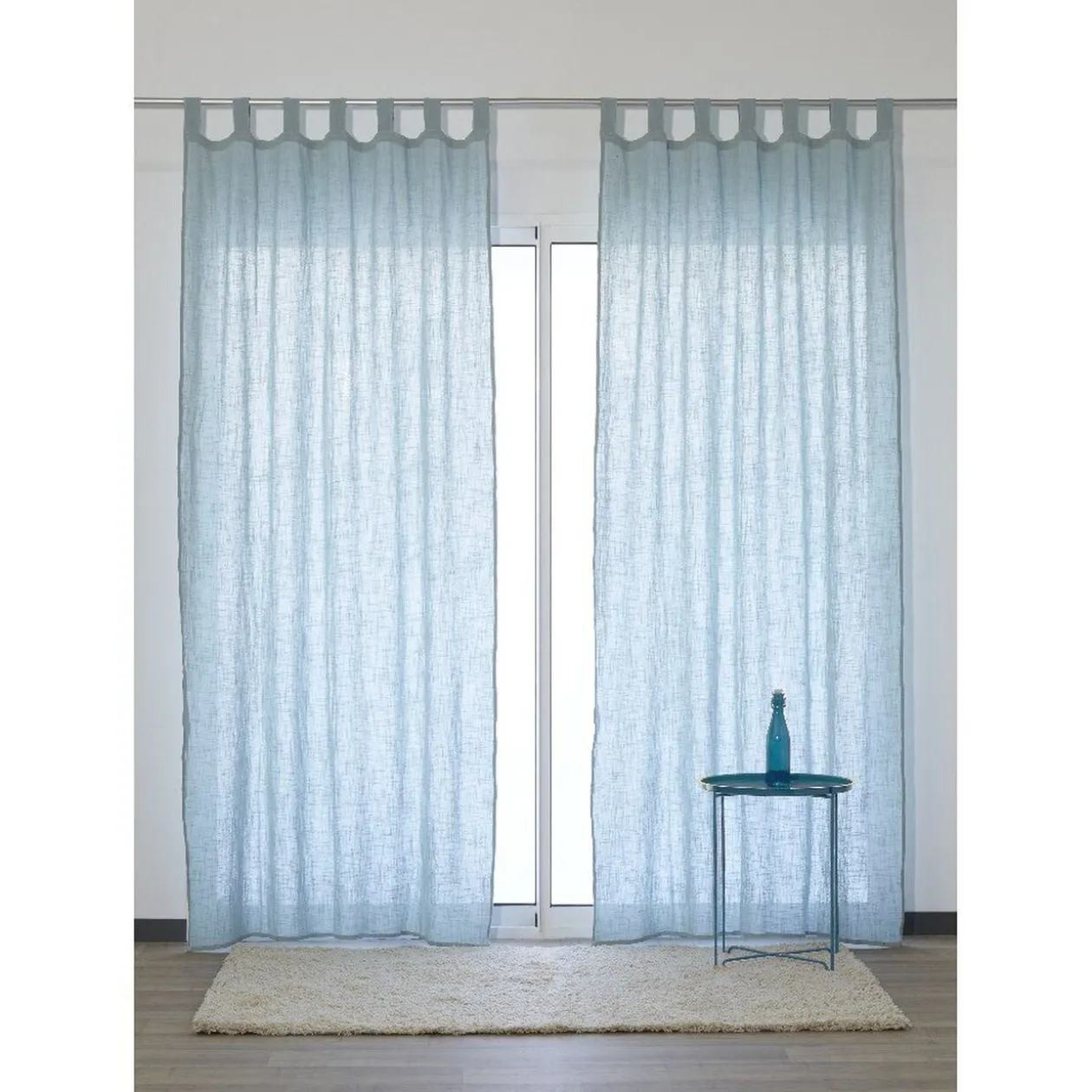 Voilage à pattes effet coton lavé bleu