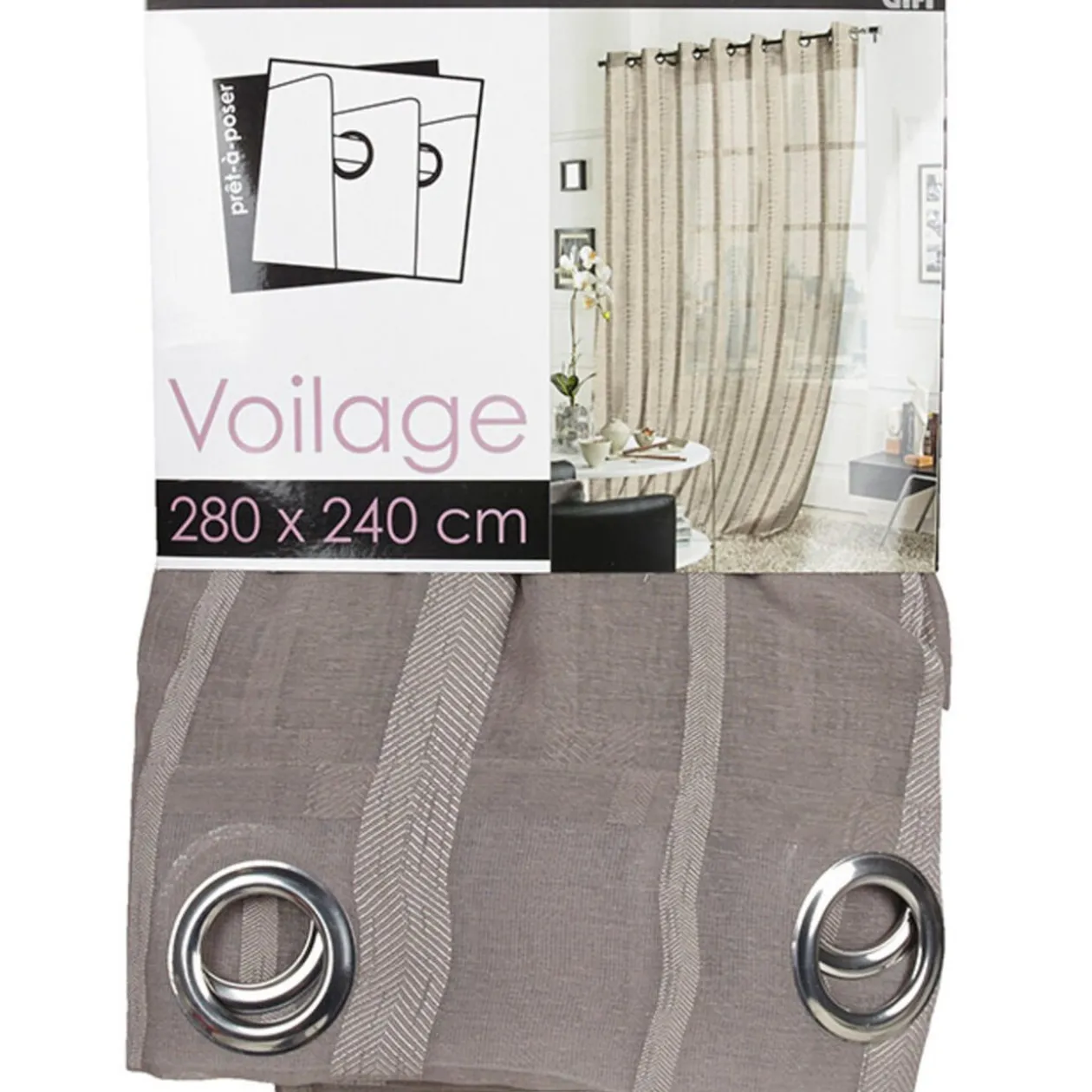 Voilage baie vitrée taupe rayé