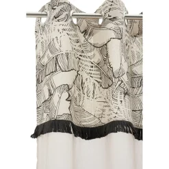 Voilage blanc avec haut imprimé tropical noir naturel 140x240 cm