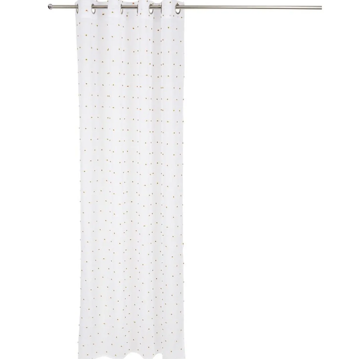 Voilage blanc avec pompons jaunes 100% polyester 140x240cm