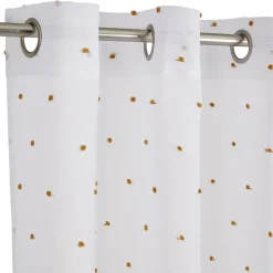 Voilage blanc avec pompons jaunes 100% polyester 140x240cm
