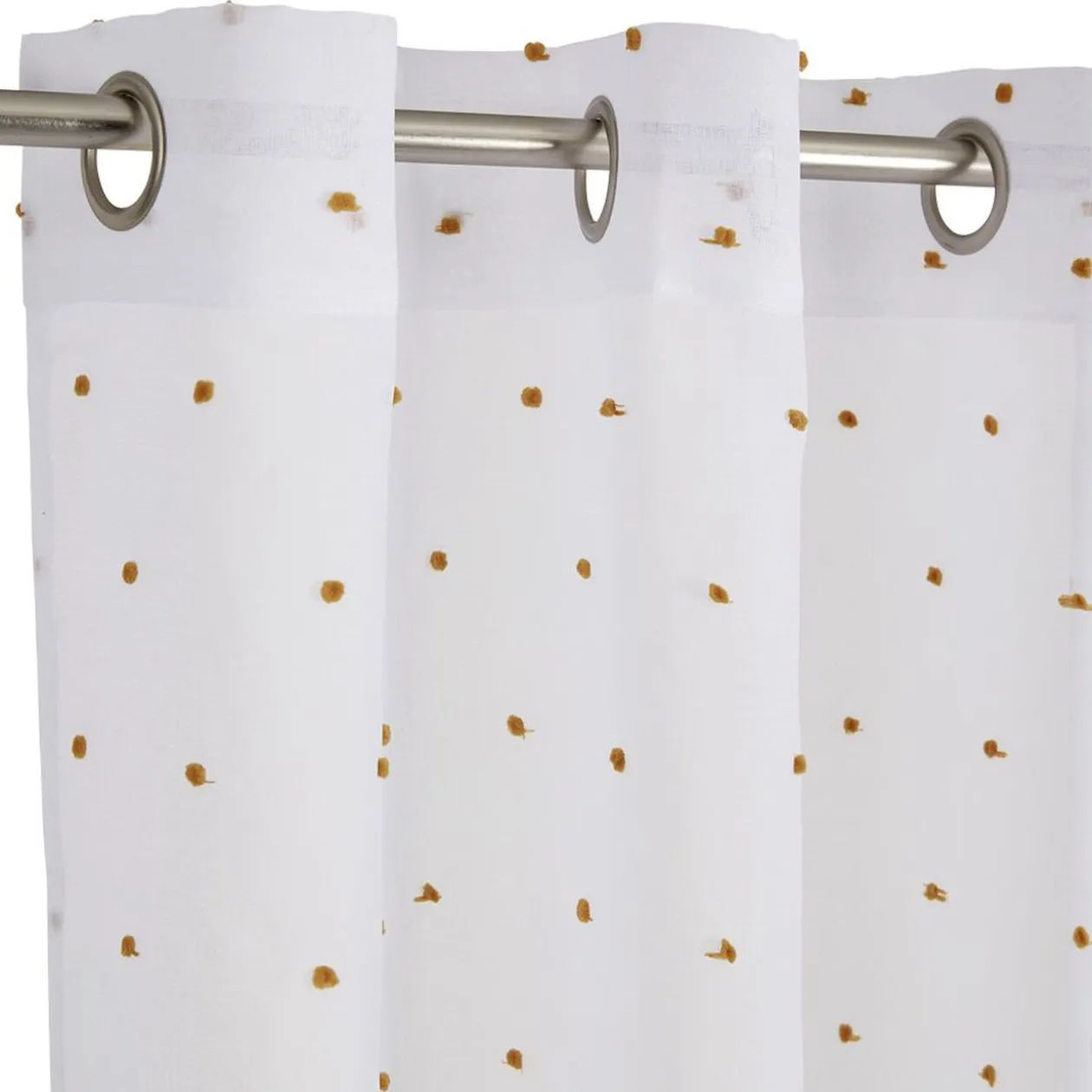 Voilage blanc avec pompons jaunes 100% polyester 140x240cm