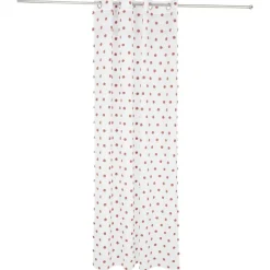 Voilage polyester à pompon 140x240cm blanc et rose